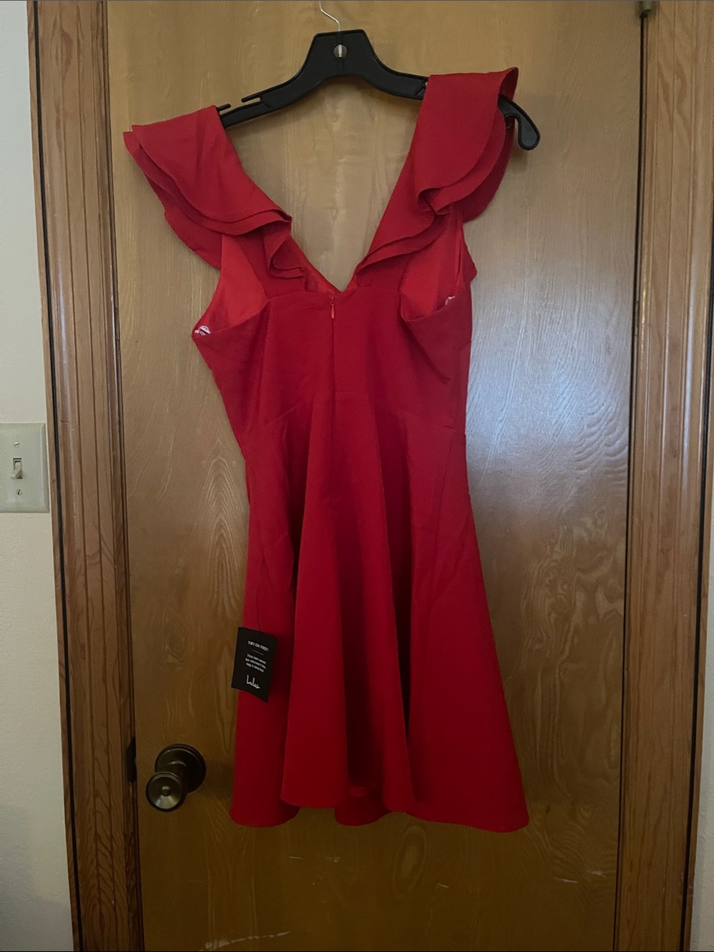 Lulu's Red Ruffle V-Neck Mini Dress - Picture 4 of 6